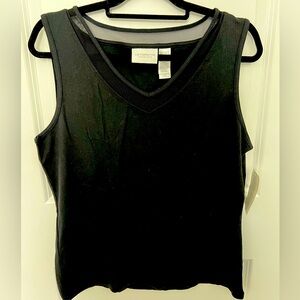 NWT Liz Claibornne Lizwear Jeans Sleeveless Top, L Black V-neck w/mesh neckline